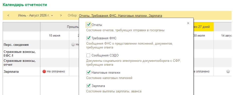 Календарь отчетности ЗУП 3.1